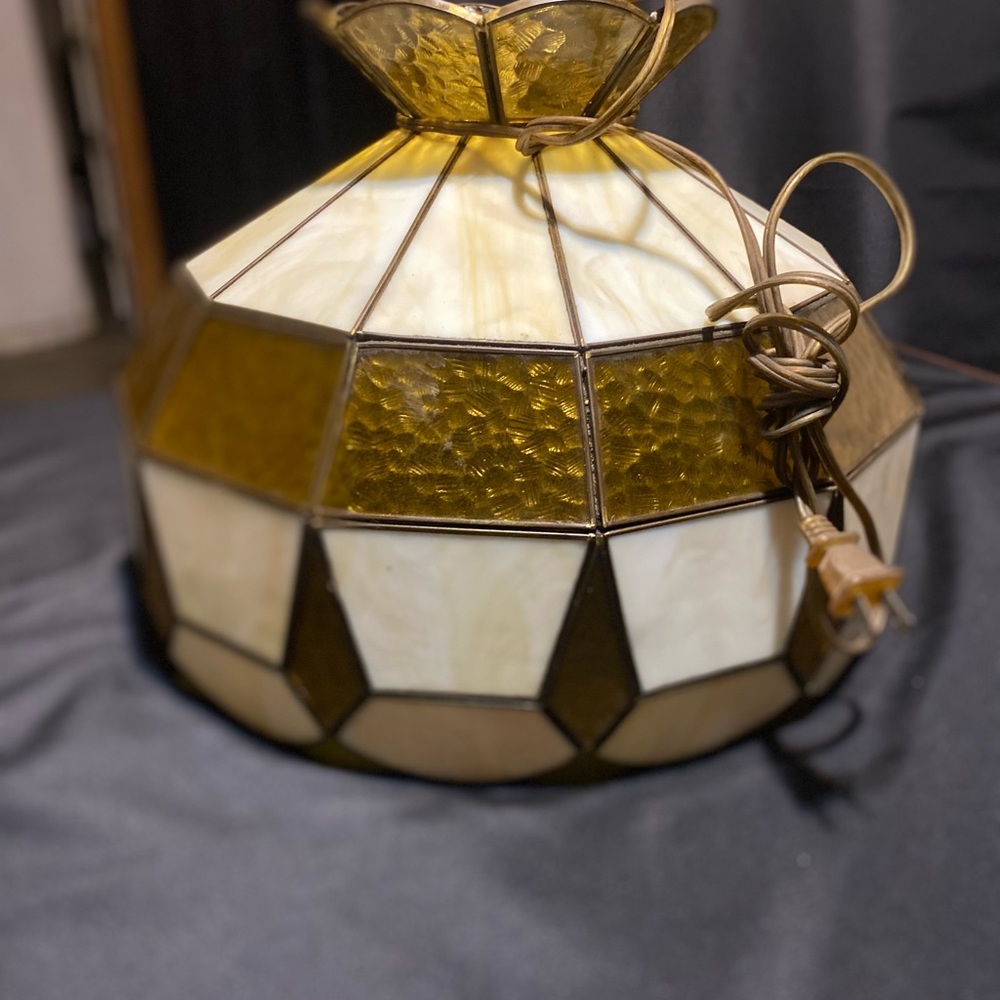Vintage Amber and Cream Stained Glass Pendant Light